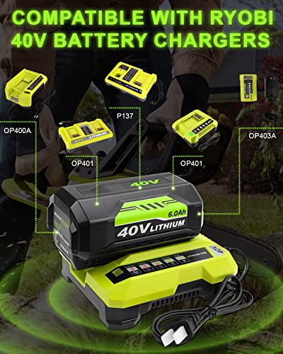 Upgraded 40 Volt 6.0Ah Replacement for Ryobi 40V Battery Compatible with Ryobi 40 Volt Battery OP4026 OP40602 OP4060A1 OP40601 OP4075A OP4050A OP4026A OP40201 OP4040 Lithium Ion(Multi)