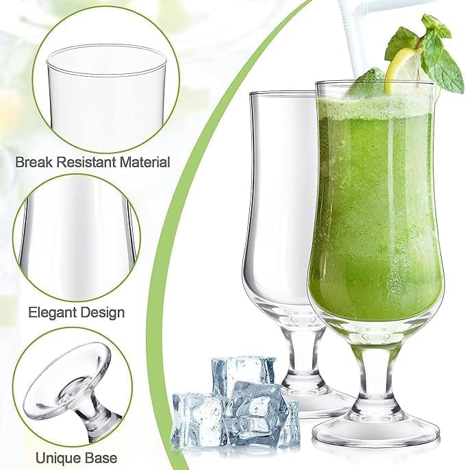 GRILIX European Large Hurricane Glasses Set of 4 Heavy Base Bar Glass for Water, Juice, Beer, Wine, Whiskey, and Cocktails -350ml 4