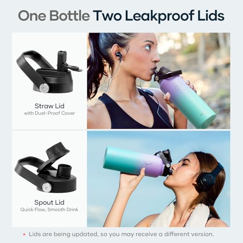 Image of BUZIO Triple Wall Vacuum Water Bottle with Dust-Proof Straw & Spout Lids