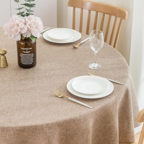 Nappe ronde 160 cm effet lin marron un raffinement imperméable