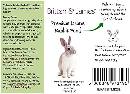 Premium Deluxe Rabbit Food Mix by Britten & James (1.75kg). A Traditional Natural Blend of the finest Ingredients in a reusable 'Stay Fresh' tub - Image 3