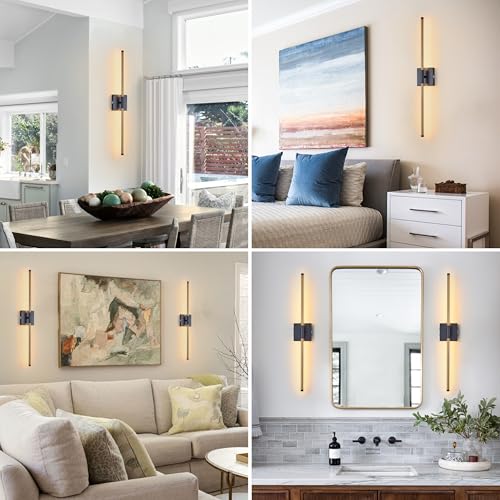 Image of 15800 mAh Battery Operated Wall Sconces with Remote Control Dimmable Wall Sconces Set of Two 3000K LED Brass Gold and Black Wireless Wall Light Battery Powered Cordless Rechargeable Sconces Decor