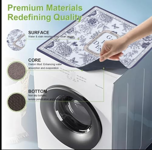 Image of HomeCloud Washing Machine Protective Mat for Top of Washer and Dryer - Non-Slip Waterproof Dust Cover for Laundry & Kitchen (60 x 60) (Grey Garden)