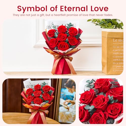 Mosstory Roses Bouquet 7-Piece Forever Flowers Bouquet Flowers Fresh Bouquet Delivery Prime Gift For Her Anniversary Birthday Valentine'S Day Mother'S Day Wedding thumb #3
