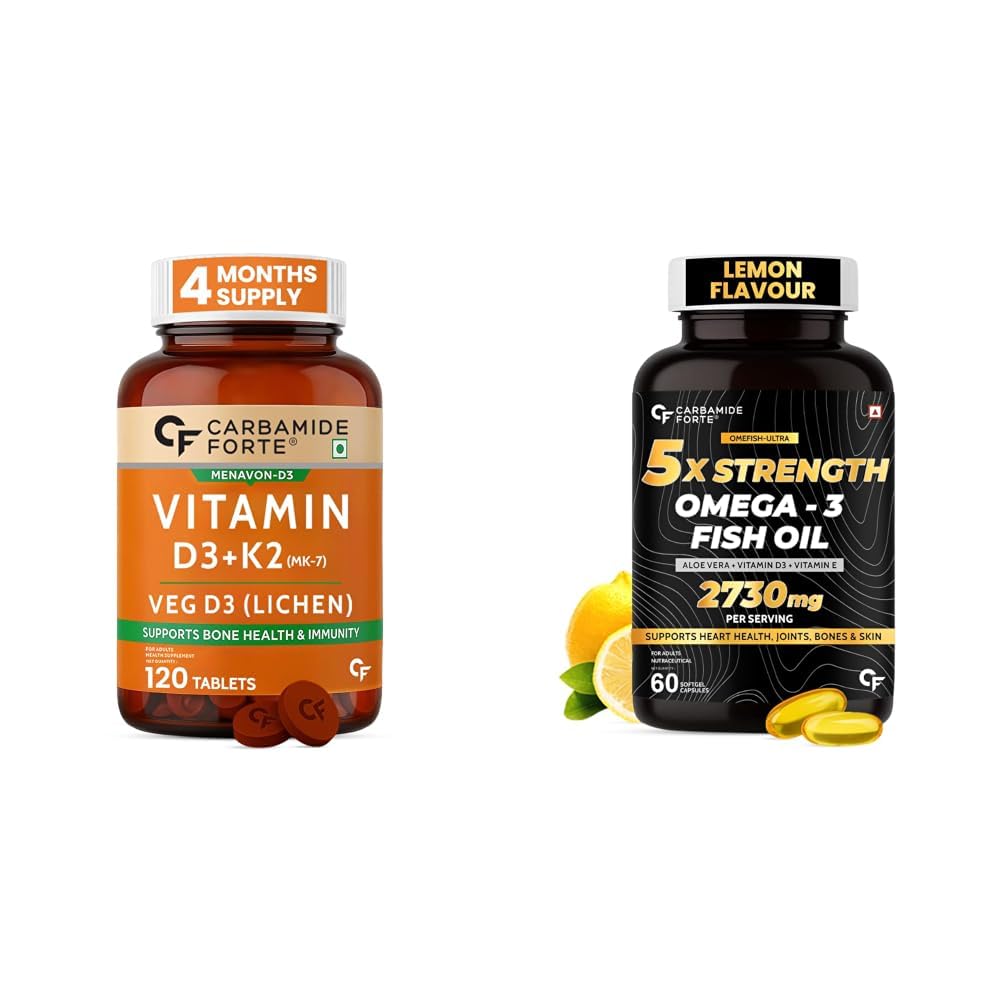 Carbamide Forte Vitamin D Tablets | Vitamin D3 K2 Supplement to support Bone & Heart Health | Veg D3 Lichen -120 Tablets & 5X Strength Omega 3 Fish Oil Capsules 2730mg | Fish Oil Omega 3 Supplement-image-6