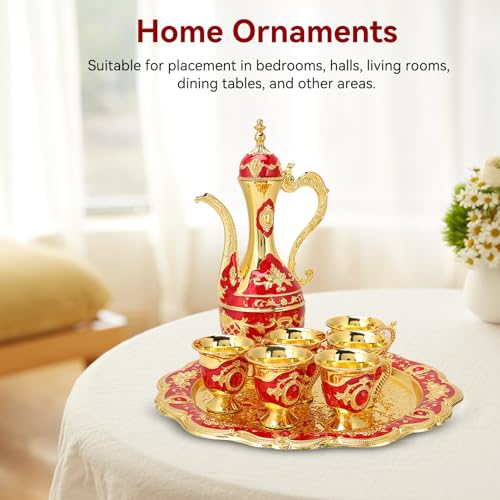 Turkish Coffee Set,Tea Set of 6 with Tea Tray Teapot,Vintage Turkish Coffee Pot and Cups Set,Turkish Coffee Cups Turkish Tea Set with Teapot Including Tea Tray Teapot and 6 Tea Cups