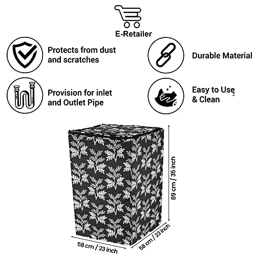 Image of Washing Machine Cover for Top Load 5kg to 7.5kg | Light Weight Dustproof Polyester Cover with Zip Enclosure | Leaf Fully Automatic Washer Protector Indoor Outdoor Use- Size 23x23x35 inch