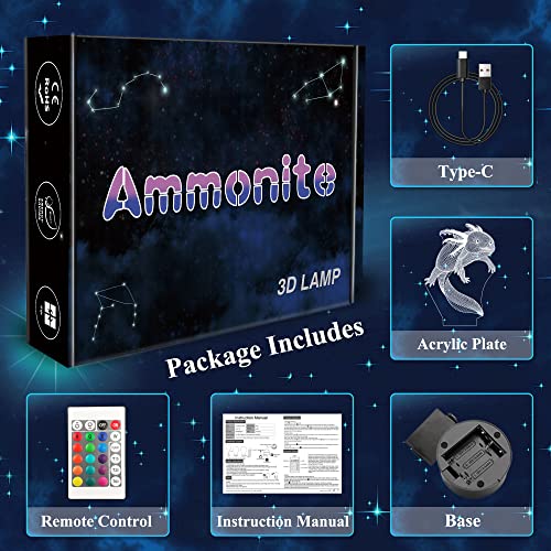 Ammonite Axolotl Night Light, Mexican Salamander Fish 3D Illusion Lamp For Kids, 16 Colors Changing With Remote, Kids Bedroom Decor As Xmas Holiday Birthday Gifts For Boys Girls #TOP7