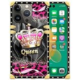 DAIZAG iPhone 14 Pro Max Case,Leopard Gold Diamond Queen iPhone 14 Pro Max for Girls,Square Fully Pr