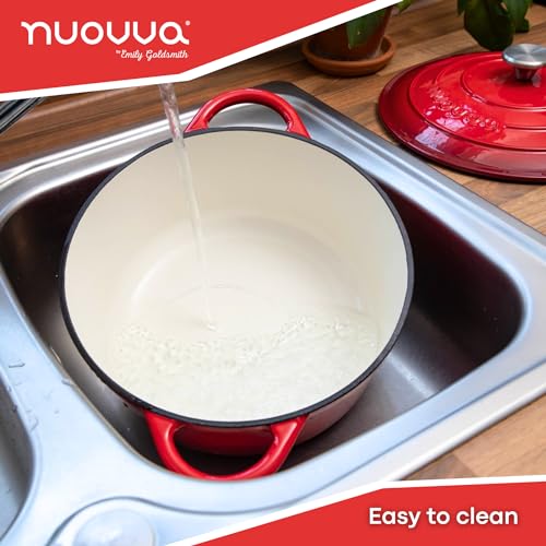 Image of Cast Iron Dutch Oven with Lid - Non-Stick Ovenproof Enamelled Casserole Pot- Sturdy Dutch Oven Cookware - Red, 7.3- Quart, 30cm- by Nuovva