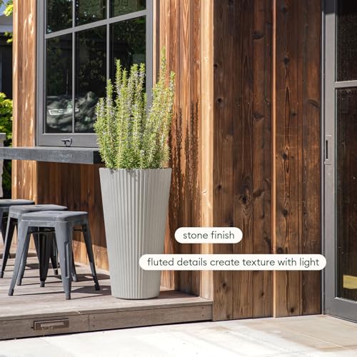 Image of Veradek Demi Series Tall Planter - Tall Tapered Outdoor Planter with Shelf