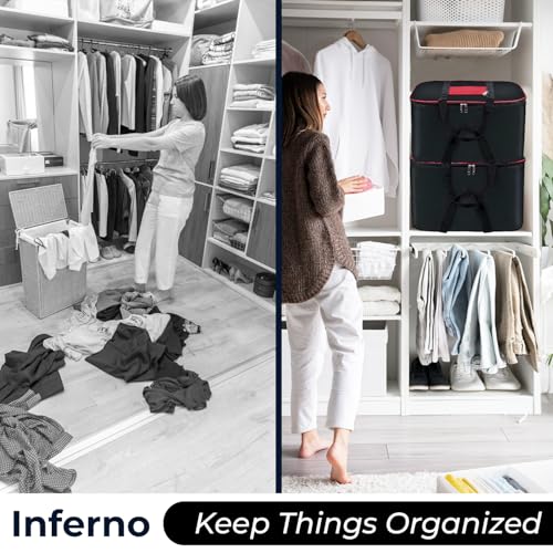 Image of INFERNO 54x46x28 cm Large Nylon Underbed Storage Bag | Pack of 01 | Clothes & Blanket Storage | Foldable Organizer Box | Dust-Proof Packing Bag (Black & Red)