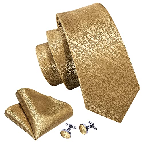 Image of Barry.Wang Plaid Ties for Men Silk Necktie Handkerchief Cuff Links Set