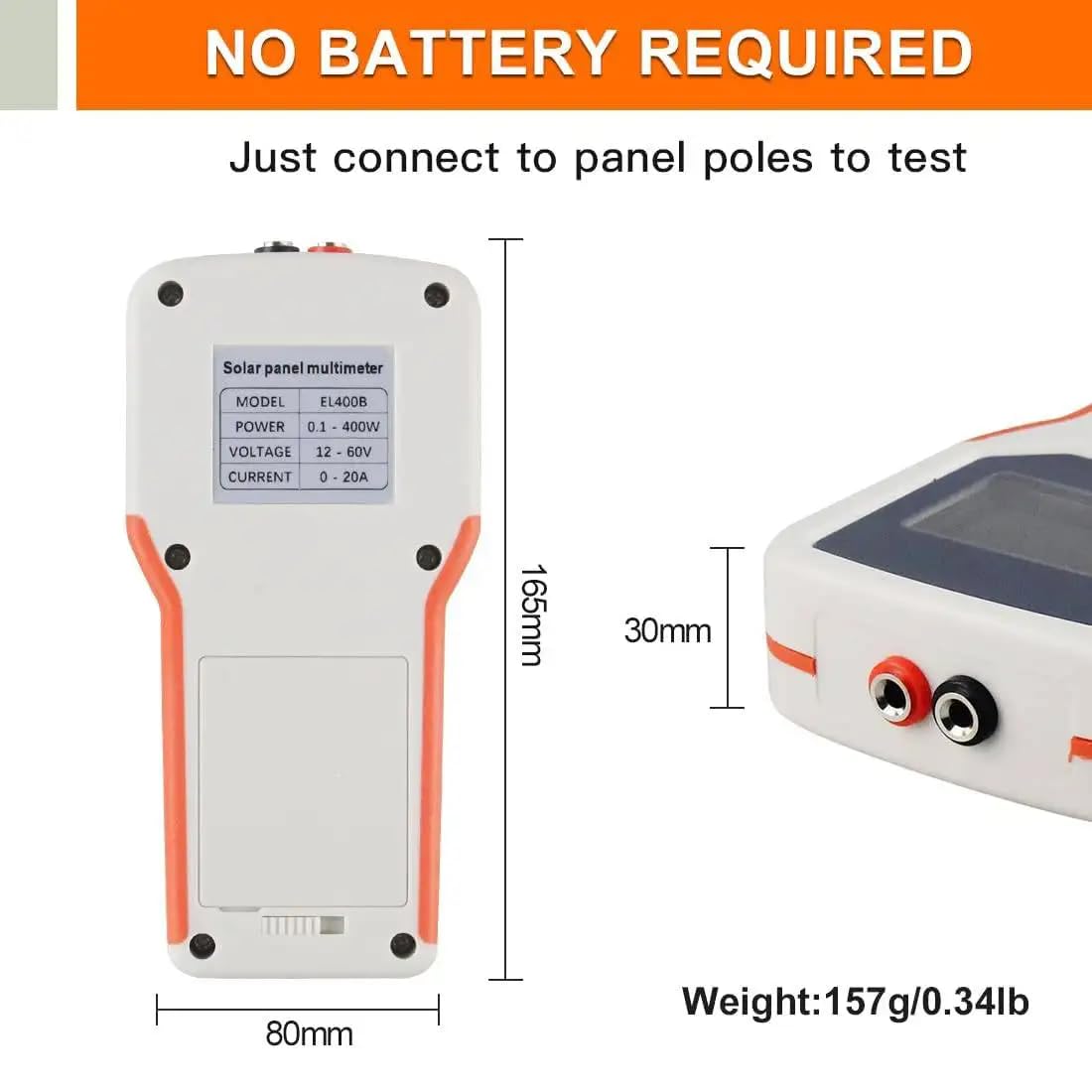 Misuratore MPPT solare, tester per pannelli fotovoltaici da 400 W, multimetro con display LCD, alimentato ad energia solare per la risoluzione dei problemi dei moduli fotovoltaici.