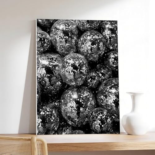 Poster toile boule disco noir et blanc tableau mural de 40 x 60 cm