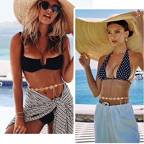 Image of FIORETTO Western Waist Chain Belt Metal Concho Belt for Women Cowgirl Cowboy Boho Country Belt for Dress Jean
