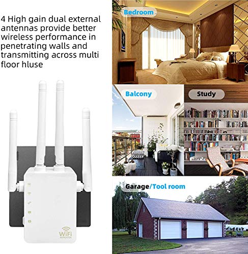 Carantee WiFi Range Extender, 1200Mbps Wireless Signal Repeater Booster, Dual Band 2.4G and 5G Expander, 4 Antennas 360° Full Coverage, Extend WiFi Signal to Smart Home & Alexa Devices (DW1203N)