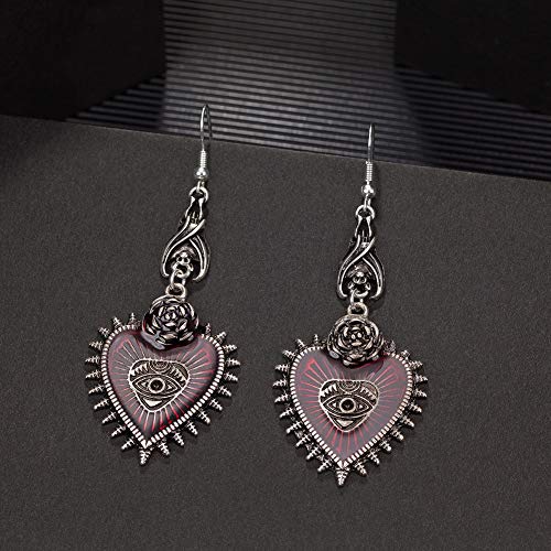 Punk Rock Bat Gothic Evil Eye Red Heart Earrings for Women Halloween Cosplay2