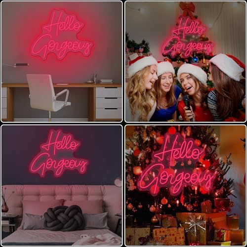 Image of Hello Gorgeous Neon Sign Custom Pink LED Neon Light Decorations for Bedroom Wedding Party Room Home Wall Decor Among (Pink-02)