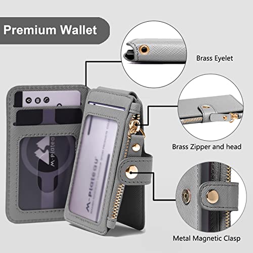 Image of Keychain wallet, Rfid Blocking Credit Card Holder Leather, Zipper Card Case for Women, Gray, Fashion