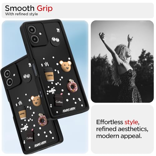 Image of Outlouders Back Cover for Moto G54 5G / G64 5G | 3D Cartoon Cute Fun Bear | Silicone Full Body Protection Bumper Case (Black)