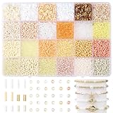 GUJOXILA 7500 Stück Cremeweiß Perlen zum Auffädeln 3/4/6mm Glasperlen Rocailles Röhrenperlen Perlen-Set Glass Beads für Armbänder Selber Machen DIY Schmuckset für Halsketten Ohrringe Perlentiere