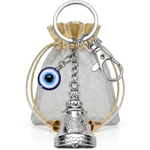 Image of OTTAVO Evil Eye Bell Keychain, Metal Nazar Battu, Good Luck Charm for Car & Bike Keys, Protective Guardian Bell, Bag Accessory