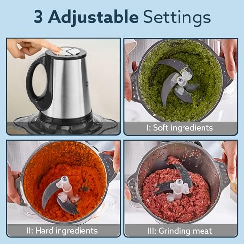 AGARO Delite Vegetable & Meat Chopper for Kitchen, Garlic Peeler, Egg Whisker, 2L Bowl, 400W Motor, 3 Speed Settings, Meat Grinder, Vegetable Mixer, Stainless Steel Body, Onion, Garlic, Fruits. 3 515Hu+lcAVL