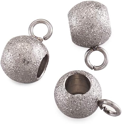 100Pcs 4mm Stainless Steel Round Bail Beads Hanger Links Gunmetal Textured Rondelle Dangle Charm Pendants for European Bracelet Jewelry Making