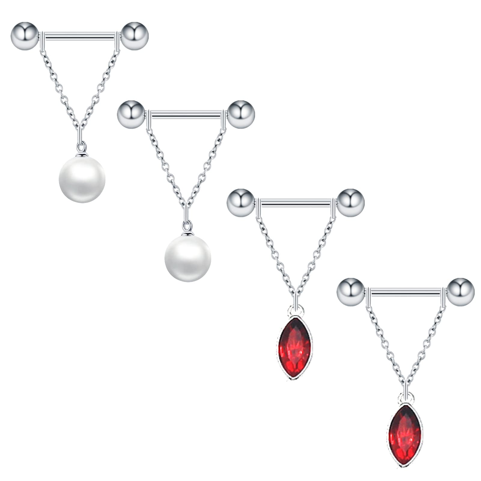 WOSEXYMEN Nipple Rings 14G Pierced Barbells Surgical Steel Nipple Chain Crystal Teardrop Body Piercing Jewelry