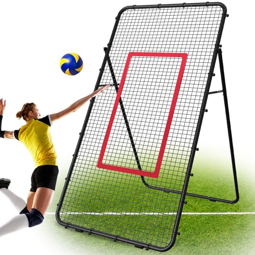 Adjustable Volleyball Rebounder Net 7x4 FT, Steel Frame & High-Tension PE Netting, Durable & Portable Volleyball Training Equipment Practice for Improving Volleying, Bumping, Spiking Skills (Black)