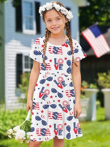 LAZYCHILD Girls 4th of July Dress Kids American Flag Dresses USA Stars Summer Dress Patriotic Party Tops 5-14 Years2