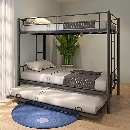 CALABASH-Twin-Over-Twin-Metal-Bunk-Bed-with-Trundle-Heavy-Duty-Bunk-Beds-Frame-with-2-Side-Ladders-Convertible-Bunkbed-with-Safety-Guard-RailsNo-Box-Spring-Needed-Black
