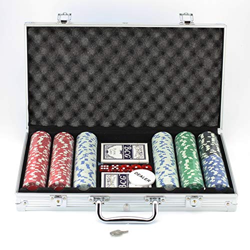 Premium Casino Style 300 Pieces Poker Chips Set, With Aluminum Finish Case, 2 Decks Of Cards, 5 Dice, 1 Dealer Button For Texas Holdem Blackjack Gambling #TOP6