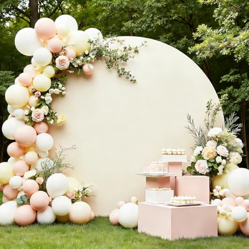 Torrowsrort 7.2FT Round Backdrop Cover Beige Round Arch Covers for 5 to 7.2ft Circle Stand Adjustable Polyester Arch Backdrop Cover for Wedding Birthday Party Baby Shower Photography Decor