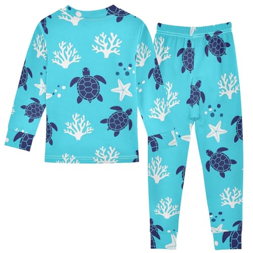 Pajama Sets Long Sleeve Turtle Coral Starfish Pattern Soft Comfy Sleepwear 2 Piece PJS 3-8T3