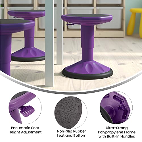 Image of Flash Furniture Carter Adjustable Height Kids Active Stool - Flexible Purple Stool for Classroom and Home - Non-Skid Bottom - Rubberized Seat - 14 inch - 18 inch Seat Height