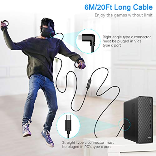 NEWZEROL In totaal 6 m / 20 ft type C stabiele datakabel compatibel met Quest/Quest 2 Link Steam VR, verlengkabel met… - Image 3