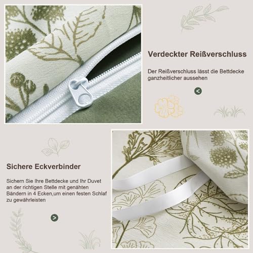 Lanqinglv Bettwäsche 220x240cm Grün Blätter Blumen Muster,aus Microfaser – Ansicht 6