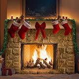 Mooliwe Christmas Cardboard Fireplace Prop Giant Vintage Marble Fireplace Cardboard 3D Campfire Fake Centerpiece for Christmas Party Background Decor, 38 x 30 x 7 Inches