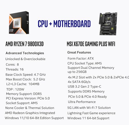 Image of Micro Center AMD Ryzen 7 9800X3D CPU Processor with MSI MAG X870 Tomahawk WiFi Gaming Motherboard (AM5, DDR5, PCIe 5.0, M.2 Gen5, USB4 40Gbps, Wi-Fi 7, Bluetooth 5.4, ATX)