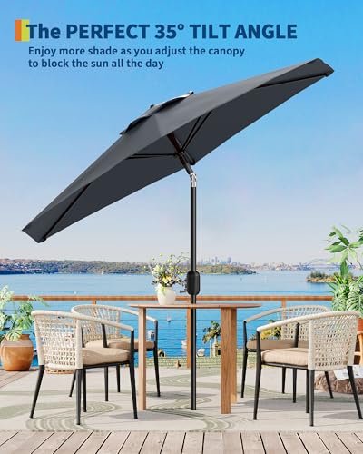 7.5FT Outdoor Patio Umbrella, Outdoor Table Umbrella, Market Umbrella with Push Button Tilt and Crank, 6 Sturdy Ribs UV Protection Waterproof for Garden, Deck, Backyard, Pool (Grey)