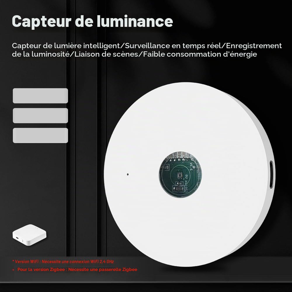 SPORTARC Capteur de lumière, capteur de luminance pour maisons intelligentes, compatible TUYA WiFi/ZigBee, ajustement automatique des niveaux de lumière, blanc, 1 unité