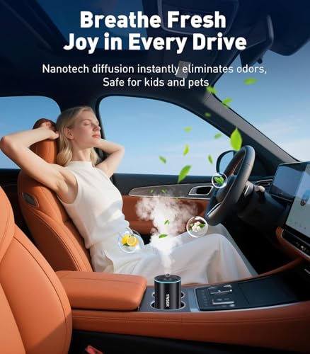 Image of Smart Car Air Freshener Diffuser with Starry Sky Projector, Forest Scent Car Scent with 50ml Essential Oil, Auto On /Off Intelligent, 3 Modes Adjustable, Nano Mist Technology Aroma Diffuser, Cologne
