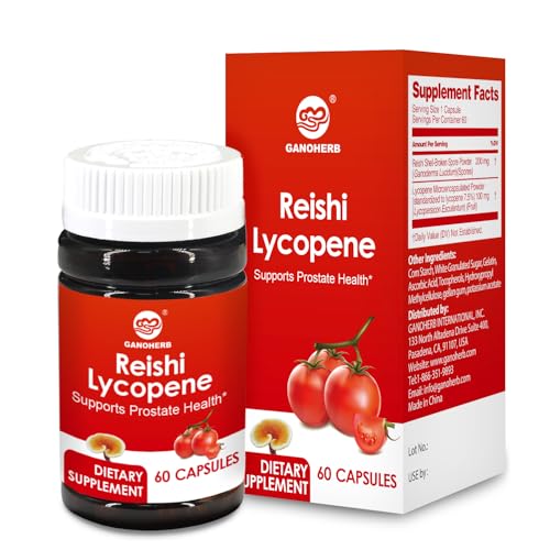 GANOHERB Lycopene Supplement for Men 100mg Lycopene Capsule with 200mg Reishi Mushroom for Overall Health 2 Month Supply Vegan 60 Rapid Release Capsules