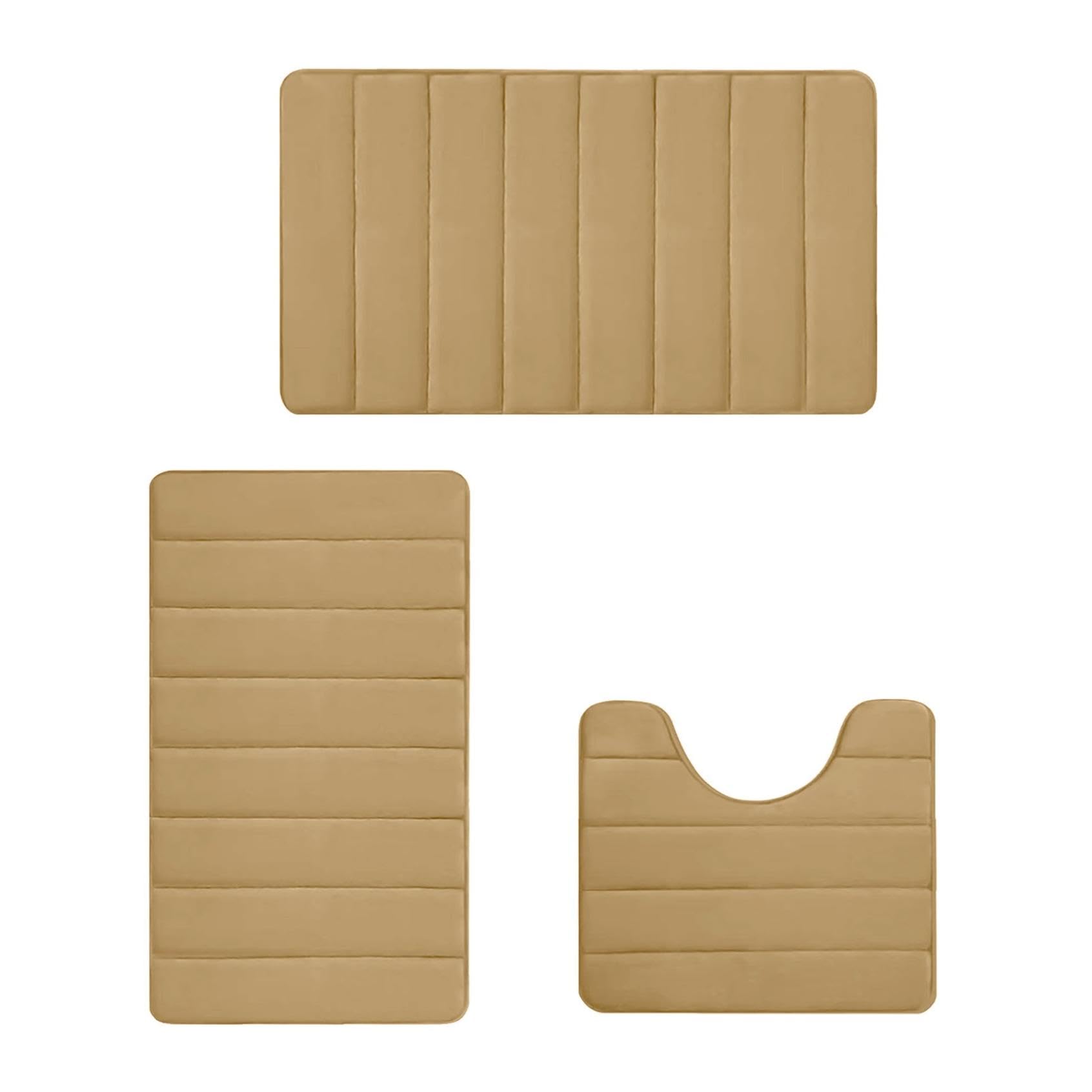 Badezimmermatten-Set aus Memory-Schaum, 3-teilig, Badteppich, WC-Matten, weich und bequem, sehr saugfähig, rutschfest, dick und maschinenwaschbar, schnell trocknende Bodenmatten (Khaki)
