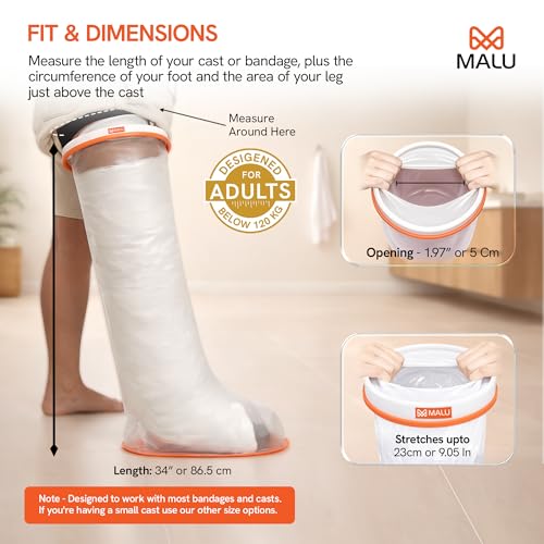 Image of 100% Waterproof Leg Cast Cover for Shower & Bath | Resuable Adult Cast Protector with Anti-Slip Bottom | Cast Covers for Shower Leg | Waterproof Shield for Showering After Surgery
