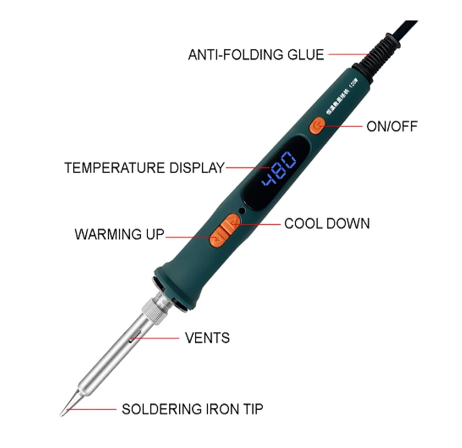 Kit de soldador, Herramienta de soldadura LCD de soldador eléctrico, calentador de cerámica de temperatura ajustable, juego de bomba desoldadora de cabezal de soldador para metal, electricidad, bricol