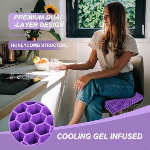 Image of Purple Gel Seat Cushion for Long Sitting, 20 inch Extra Large Double Thick Cooling Chair Cushions for Office Chair, Wheelchair, Car Seat, Stadium Seat Cushion, Game Chair Pads for Tailbone Pain Relief