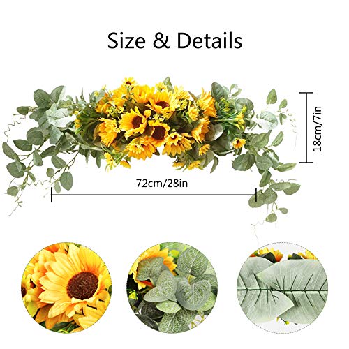 Homcomoda Artificial Sunflower Swag With Eucalyptus, 28 Inch Artificial Floral Door Decorative Arch Wreath Centerpiece For Door Wedding Party Wall Backdrop Fireplace Garden Home Decoration #TOP1